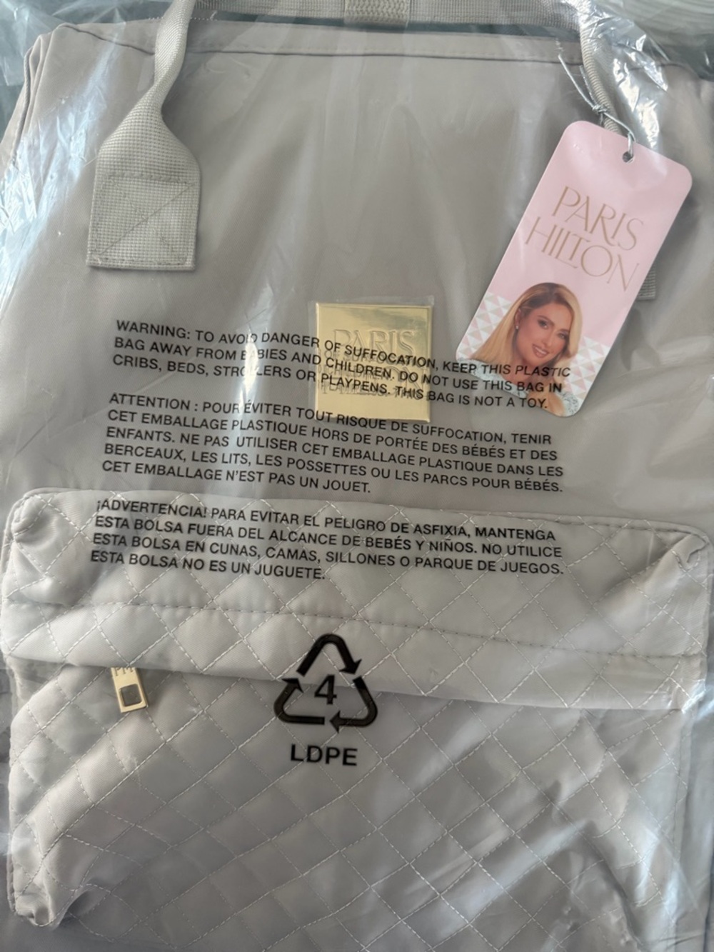 Paris Hilton Quilted Light Gray travel bag